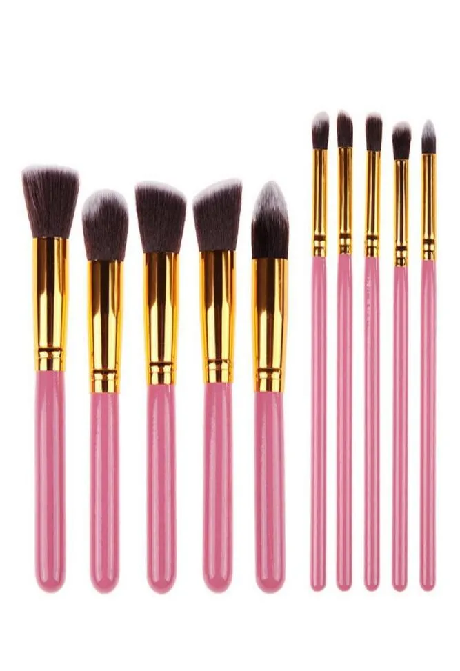 Synthetic Kabuki 10 pcs Makeup Brush Set Nylon Hair Wood Handle Cosmetics Foundation Blending Blush Makeup Tool 5317649