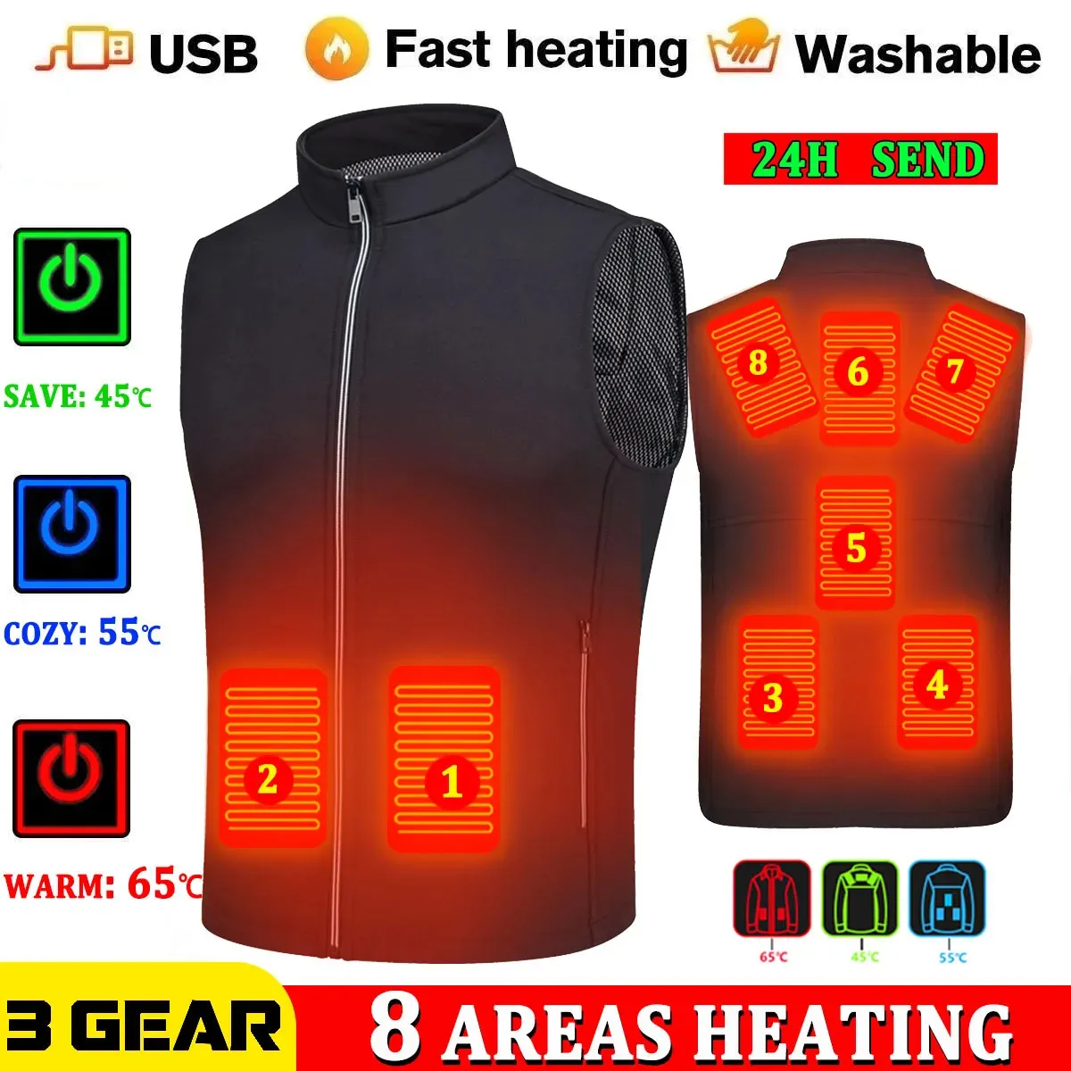 Veste chaude d'hiver hommes USB gilet chauffant thermique sans manches veste chauffante électrique femmes pêche Trekking chasse chauffée 240301