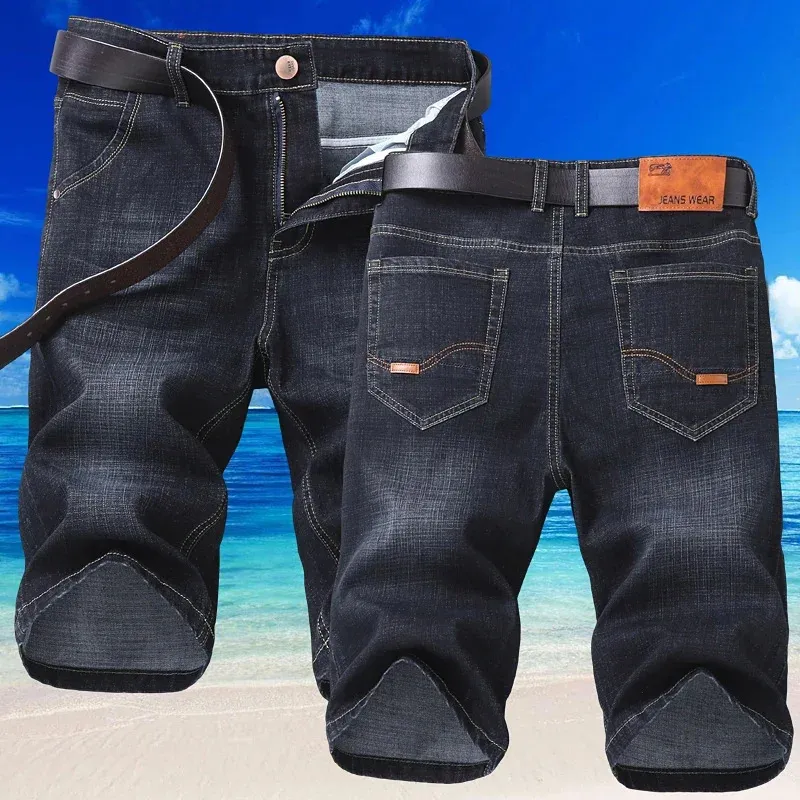 Blue Soft Denim Short For Men Mens Summer Stretch Light Weight Jean Knee Length Pants 240227