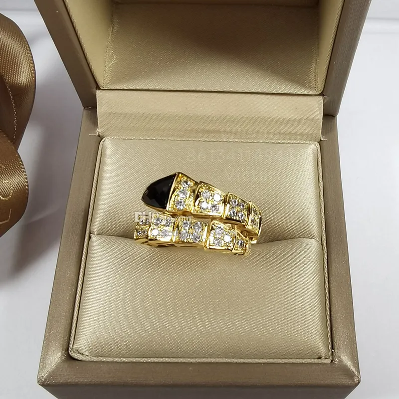 女性ダイヤモンド宝石のための蛇紋岩シリーズデザイナーリング無料調整サイズゴールドメッキ18K豪華なヨーロッパサイズのブラン​​ドデザイナー記念日ギフトボックス022