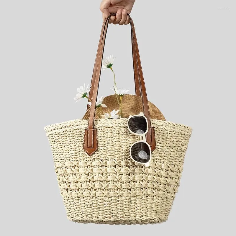 Evening Bags Casual Straw Baskets Bag Rope Woven Women Shoulder Handmade Summer Beach Handbags Large Capacity Bali Purses 2024 Holiday