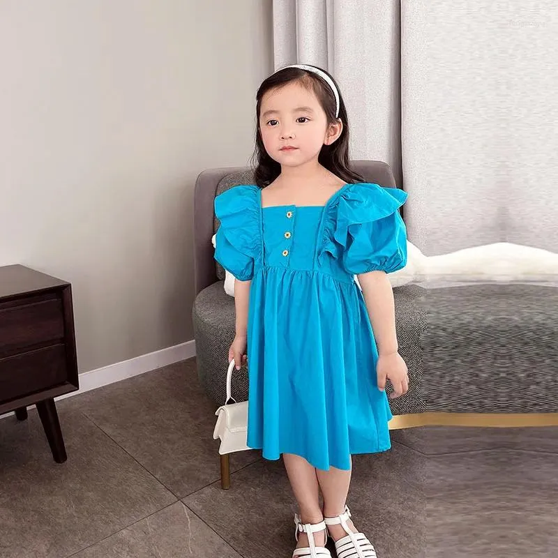 Vestidos para meninas, vestido para meninas, manga bufante, doce, casual, princesa selvagem, algodão, 2-8 anos, bebê, verão, roupas infantis de alta qualidade