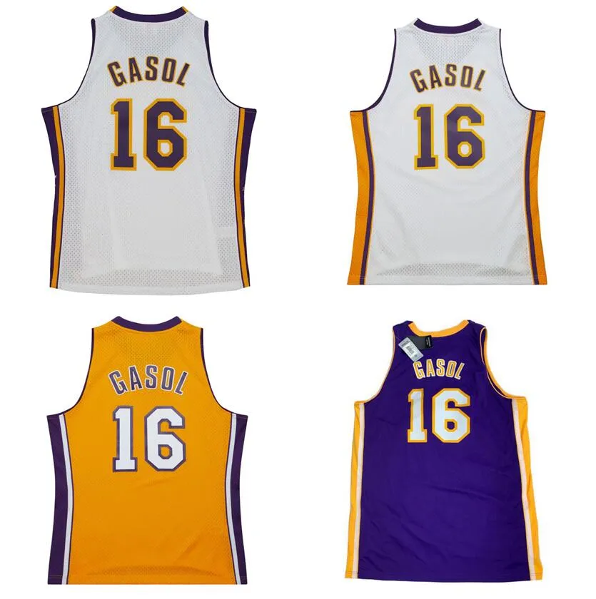 Stitched basketball jersey #16 Pau Gasol 2001-02 09-10 Finals yellow mesh Hardwoods classic retro jersey Men Women Youth S-6XL