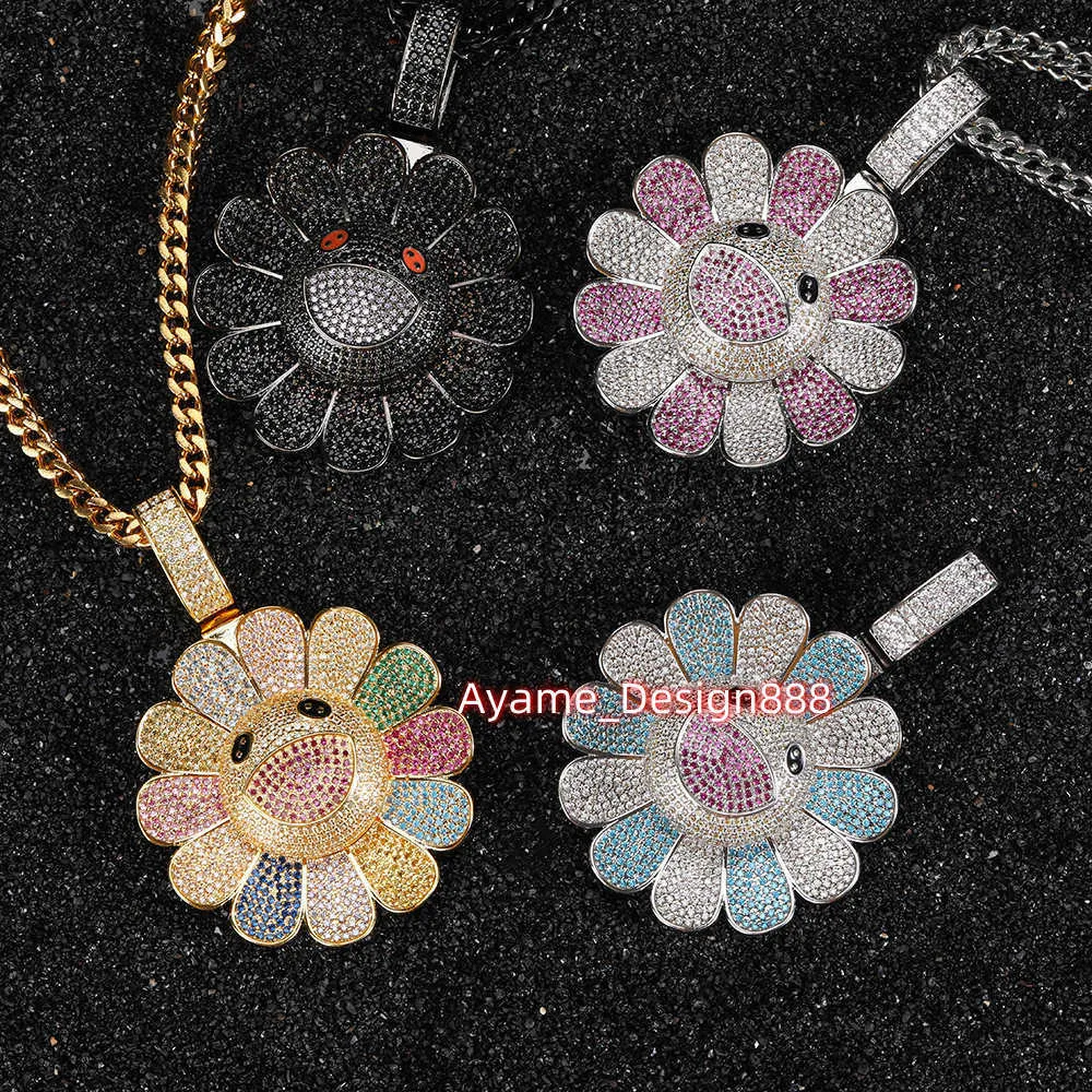 Miss Jewelry Hip Hop Color Año Nuevo Girasol Flor Diamante Iced Out Collar con colgante