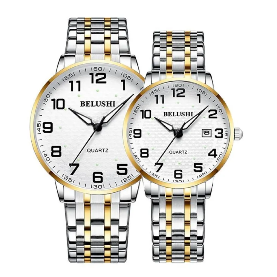 Armbanduhren Paar Uhren für Mama Papa Stahl Wasserdicht Große Zifferblatt Leucht Datum Uhr Männlich Hodinky Mode Quarz Lovers282L