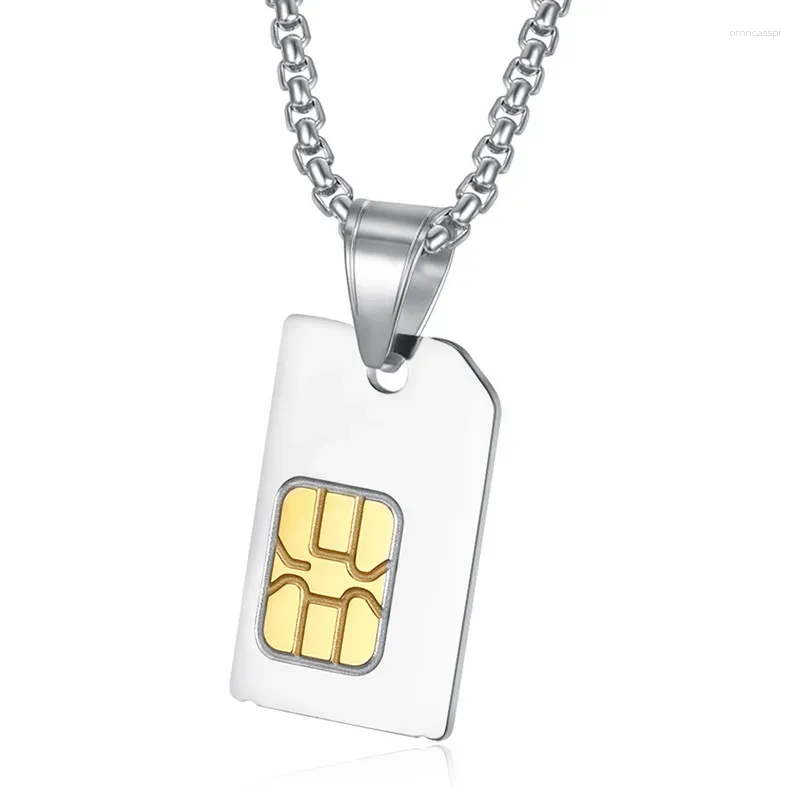 Pendentif Colliers 1PC Creative Acier inoxydable Téléphone SIM Carte Collier pour hommes Femmes Punk Hip Hop Cool Dog Tag Chaîne Bijoux WN6