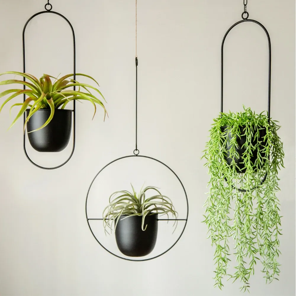 Kits Nordic Style Metal Hanging Flower Pot Chain Hanging Planter Basket Flower Vase for Home Garden Balcony Decoration 2022 New