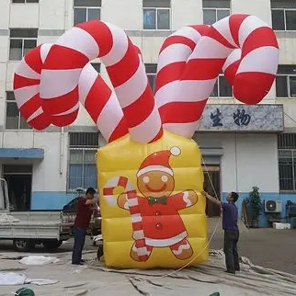 6mH (20 pieds) avec souffleur, grands ornements gonflables de noël, cannes de bonbon géantes, boîte-cadeau de noël pour décorations de fête et de vacances