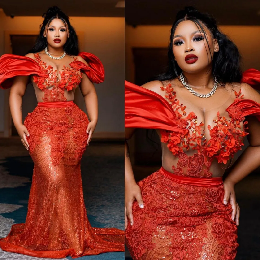 Afrikaans Nigeria Aso Ebi Plus Size Prom Dresses Avondjurken voor speciale gelegenheden Mermaid Illusie Lace Pearls kralen formele jurken voor zwarte vrouwen verjaardag Am454