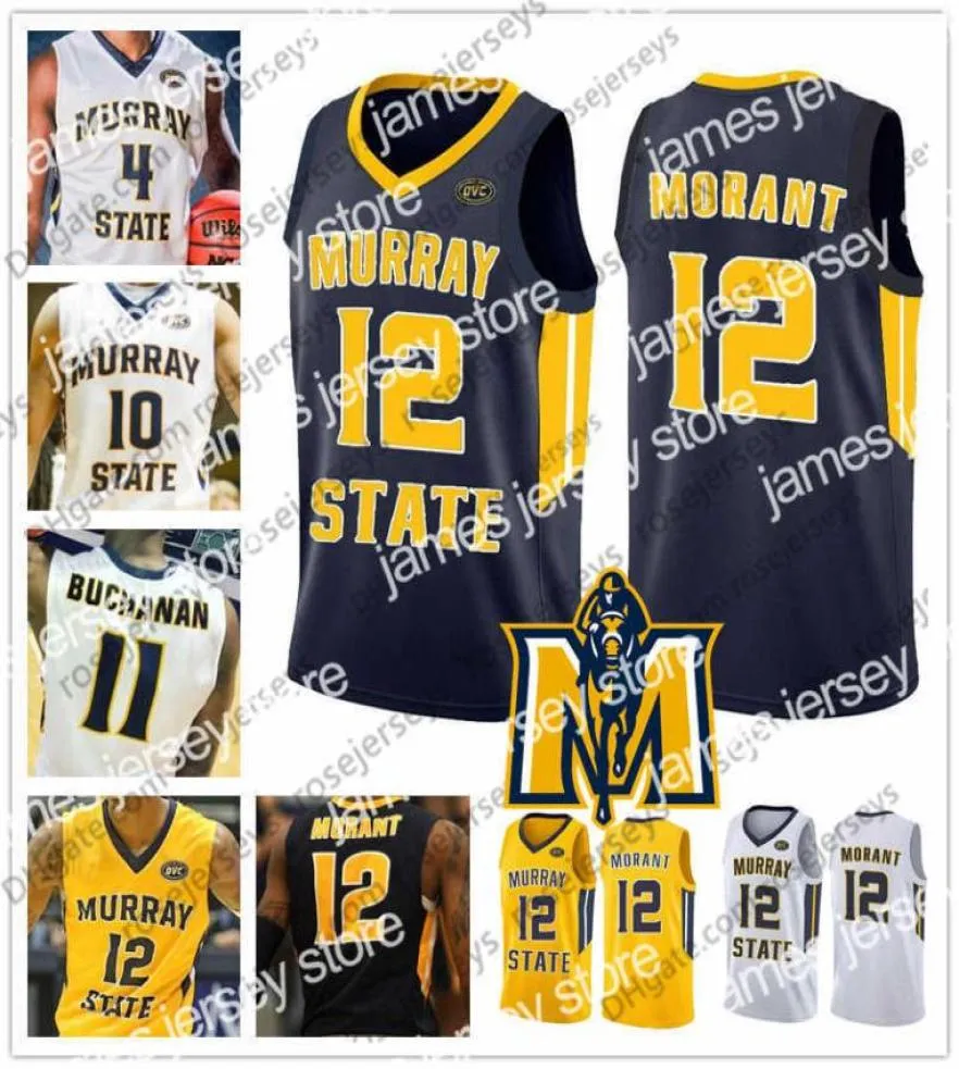 College Basketball Wears Custom Murray State Racers Basketball Navy Blue Yellow White Any Name Number 12 Ja Morant 11 Shaq Buchana6762432