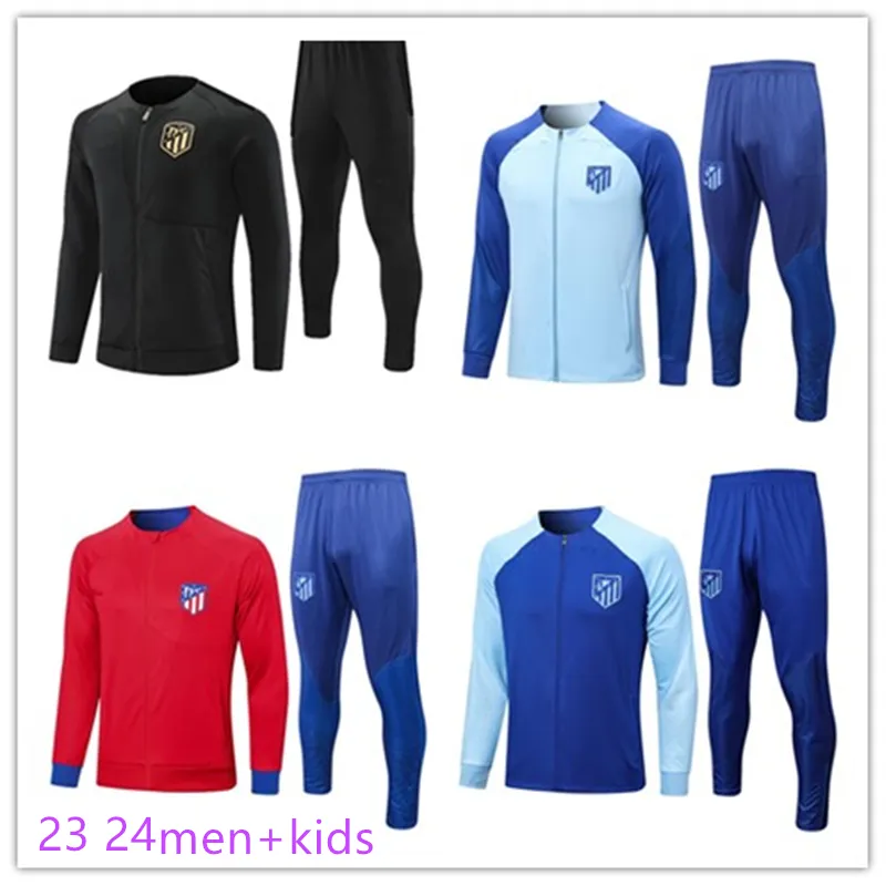 2023 2024 new Atletico Madrids men Long sleeved Long zippered jacket tracksuit chandal futbol soccer soccer shirt 23 24 Madrids men kids soccer tracksuit kit