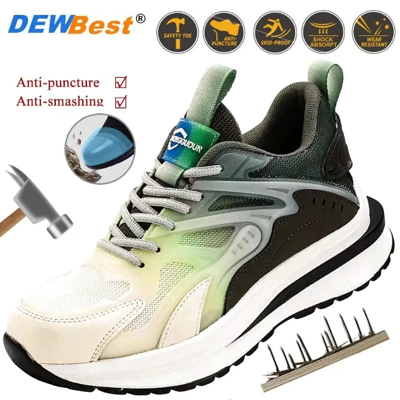 Mens four seasons light and safety shoes anti-puncture stinky steel shoes anti-smash anti-slip protective safety shoes 240220