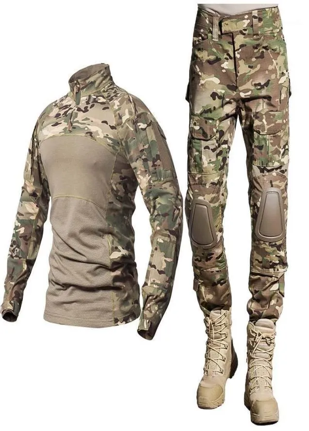 Camuflagem caça pesca ao ar livre uniforme militar tático camisa de combate roupas do exército topos multicam camisas calças joelho sets1720270