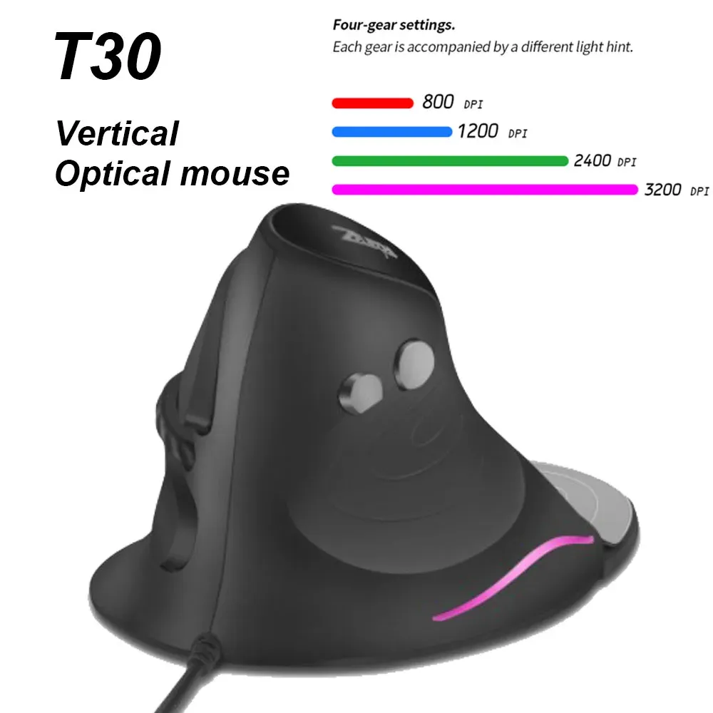 Mice ZELOTES Wired Gaming Mouse Vertical Ergonomic Mouse Gamer RGB Upright Mice USB Programm Optical Mice 3200 DPI Extended Pad T30