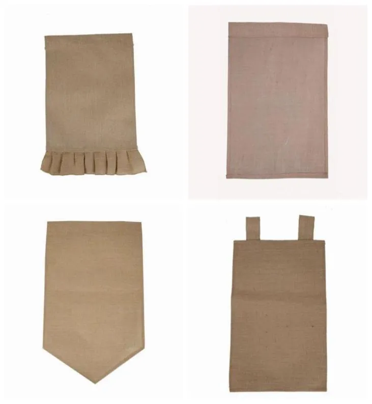 정원 장식 DIY BURLAP FLAG JUTE RUFFLES 마당 매달려 깃발 휴대용 블랭크 배너 부활절 버킷 4 디자인 WLL18636739769