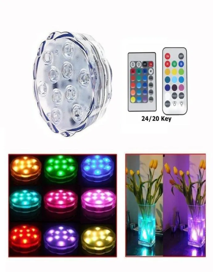 Edison2011 10 LED Multicolor Pool Submersible Light 24 Nyckel Remote Control Party Te Floralytes Vase Bas Light Blub för Wedding HO5178492