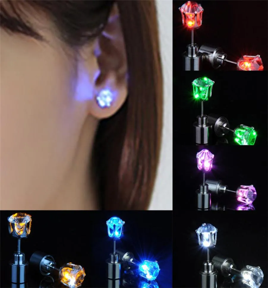 Charm LED Earring Light Up Crown Glowing Crystal Stainless Ear Drop Ear Stud Earring Jewelry For women Christmas gifts A8589883468