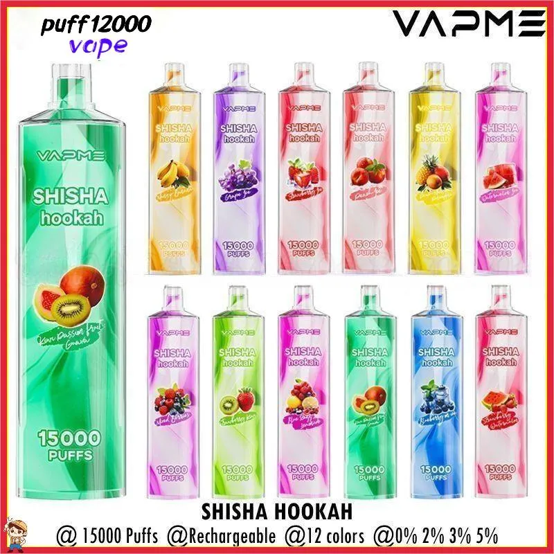 Vapme Shisha Hookah 15000 Puffs engångscigaretter Puff 15K Vape Pen 650mAh Uppladdningsbart batteri 25 ml POD Kapacitet 24 smaker 0% 2% Vaper 15K Puff Puff 15000 Vapes