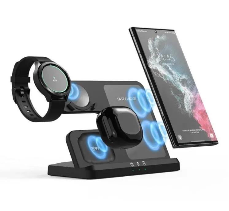 Carregador sem fio 3 em 1 para Samsung Galaxy Watch 4 Active 1 2 15W Dock de carregamento rápido para botões Pro9424707