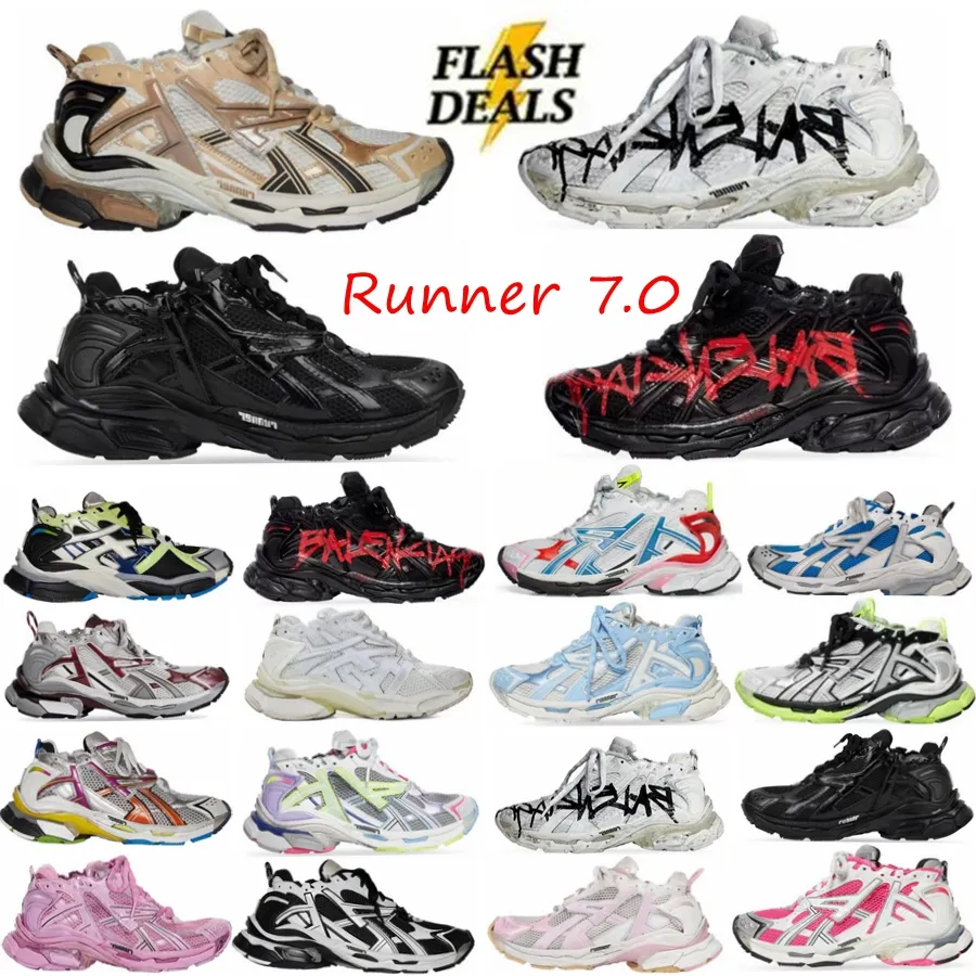 Runners 7.0 Heren Geklede schoenen Graffiti Zwart Fluo Groen Bordeaux Leer Gratis Grijs Lichtpaars Neongeel Wit Luxe merk Dames Heren Grote maten Sneakers Trainers