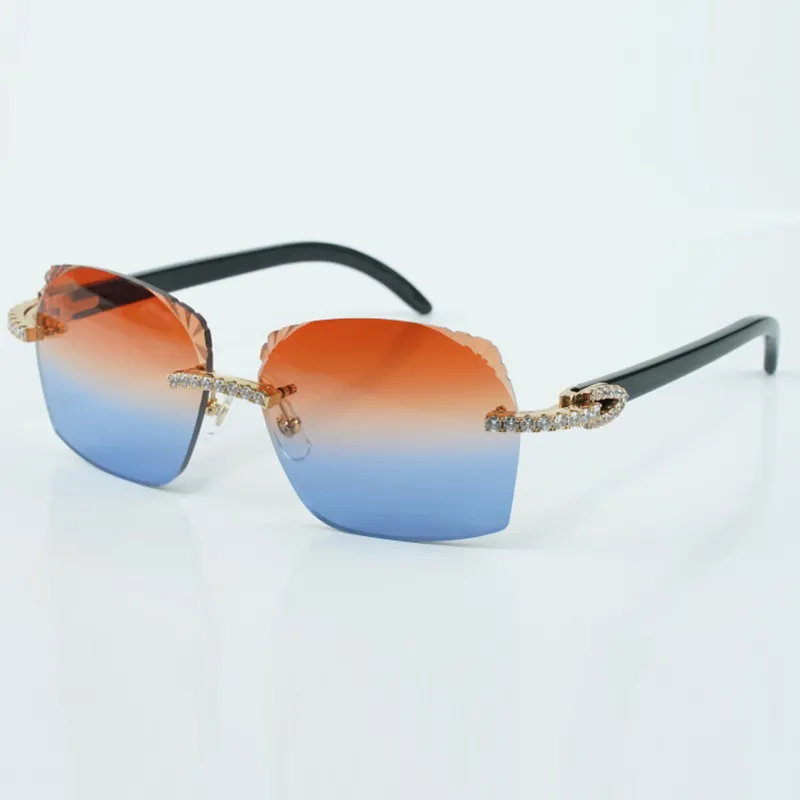 Mais vendido estilo requintado 3524018 micro corte infinito lente de diamante óculos de sol natural preto chifre de búfalo tamanho 18-140 mm