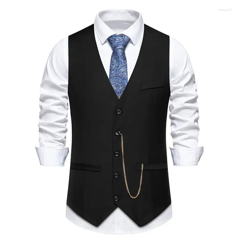 Men's Vests Cross Border Amazon 2024 Spring/Summer Solid Color European Wedding Banquet V-neck Suit Vest