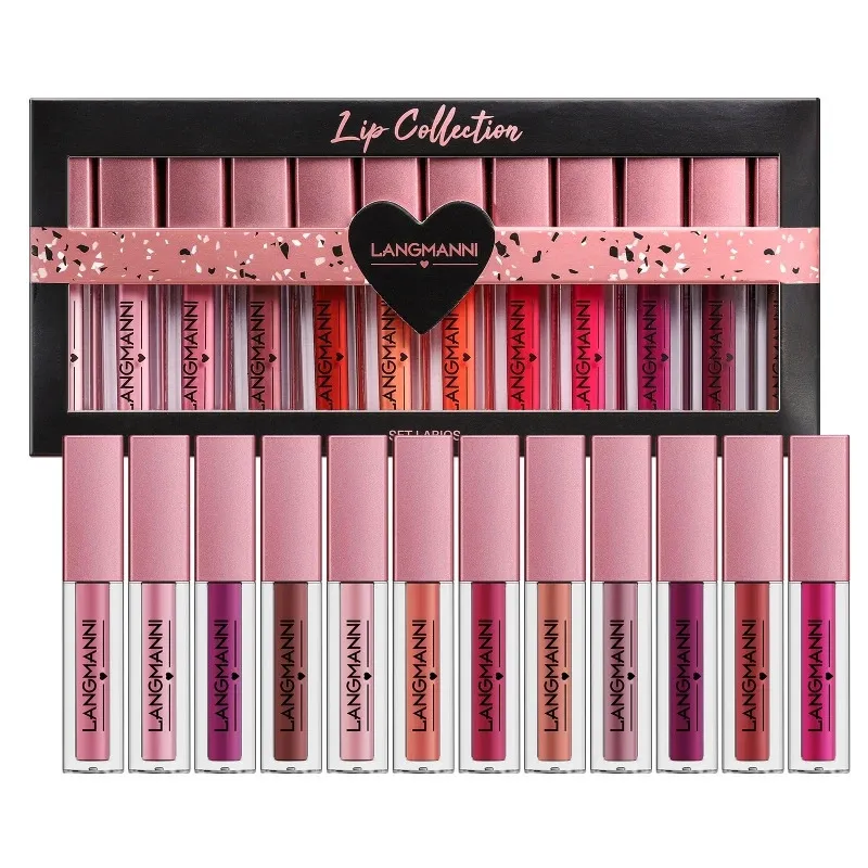 12PCSSet Vloeibare lippenstift Lipgloss Spiegel Make-up Lip Glazuur Waterige Transparante Jelly Maquiagem Zijdeachtige Shimmery Koreaanse Party Club 240301