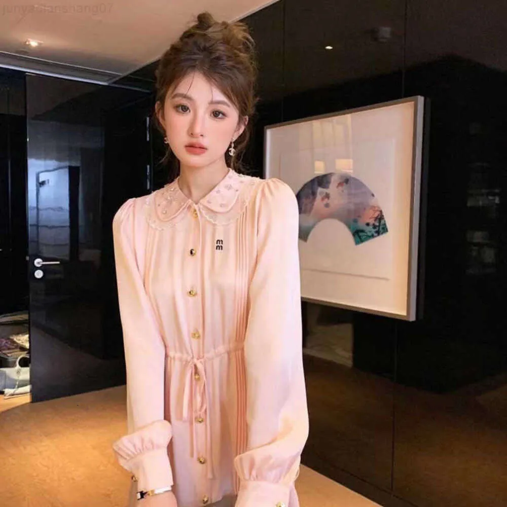 Luxury Silk Miu Dress Womens Designer Clothing Fashion Diamond A-line Dresses Women Shirt Skirt Mini Dress Long Sleeve Breathable