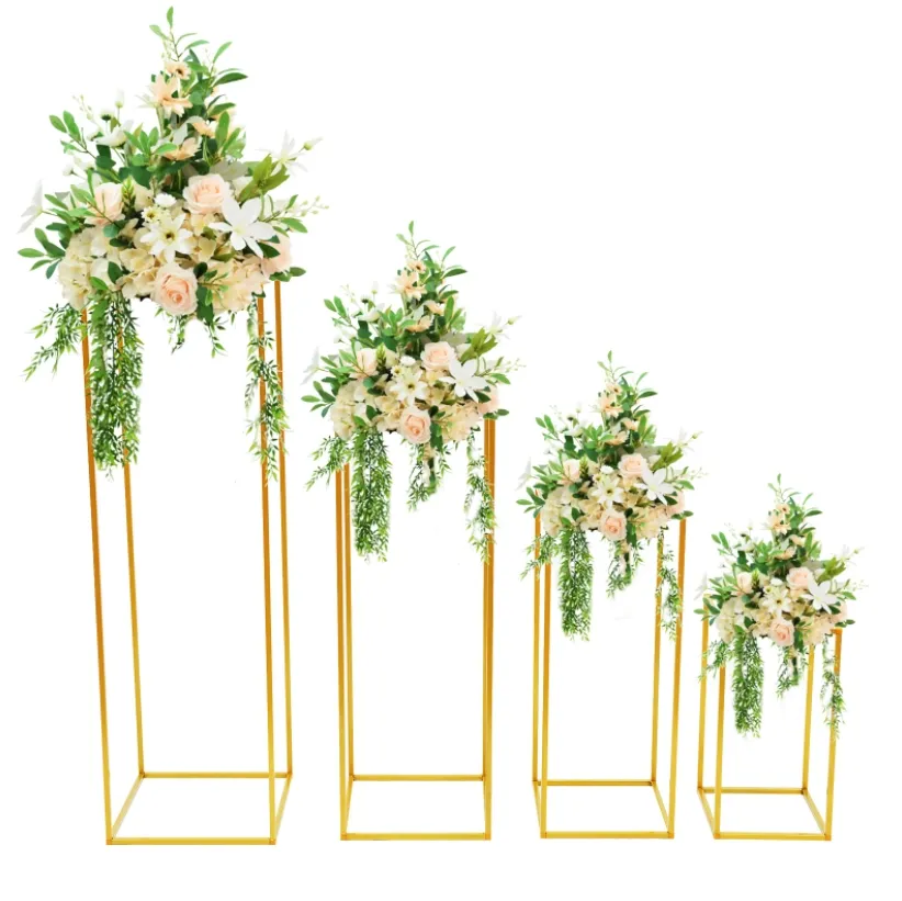 Portafiori da tavolo in metallo dorato Supporto per piombo da strada Colonna geometrica Supporto per vaso Decorazione per festa di nozze