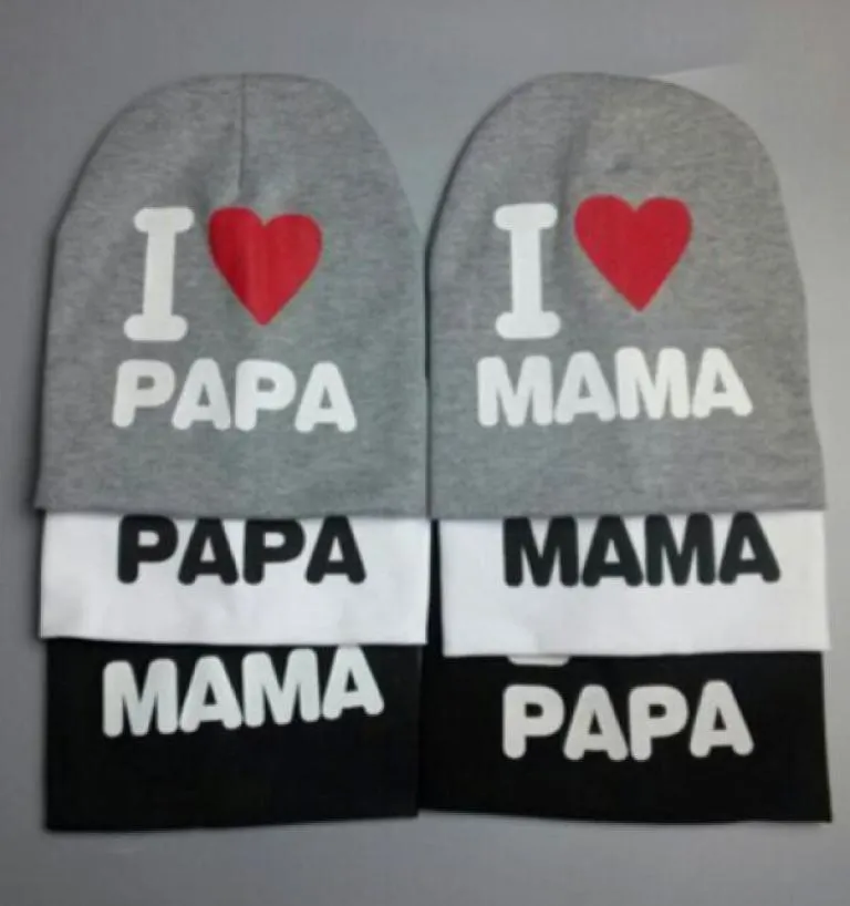 2015 novo baby039s chapéu de algodão malha quente gorro para criança bebê chapéu crianças menina menino boné eu amo papai mamãe impressão bebê cap2339788