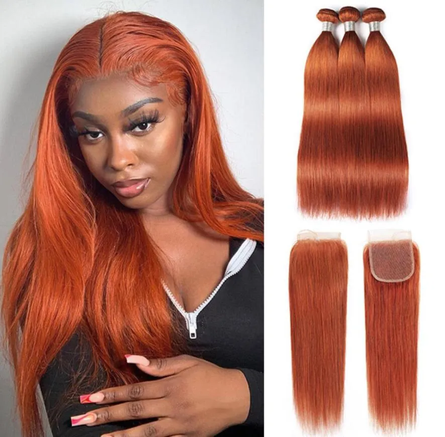 Ishow Extensions de tissage vierge brésilienne vague de corps 828 pouces pour les femmes 350 trames droites soyeuses couleur gingembre orange Remy cheveux humains2888391