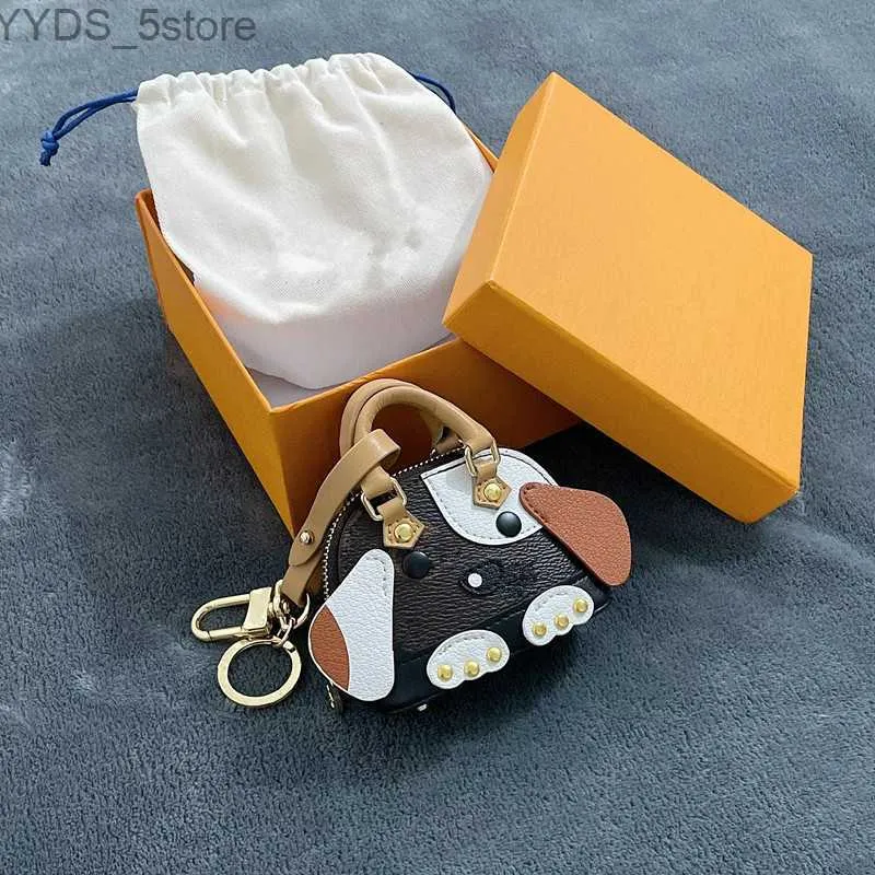 Keychains Lanyards 21SS Coin Purse Keychains With Box Luxury Leather Dog Style Small Buckle Letter Top Quality Accessories 240303