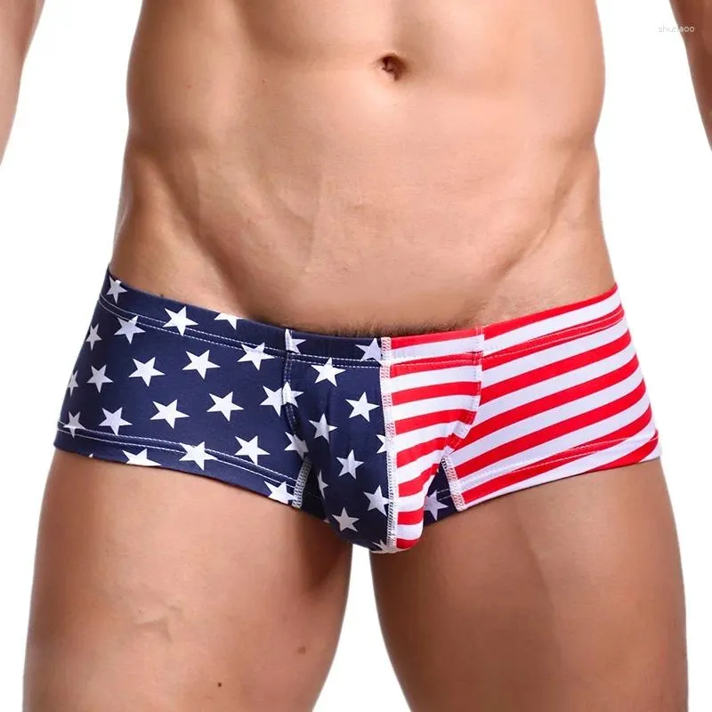 Mutande Uomini Sexy Bandiera USA Boxer Stripe Traspirante Star Sospensorio Comodo Modale Biancheria Intima di Cotone Bermuda Masculina De Marca
