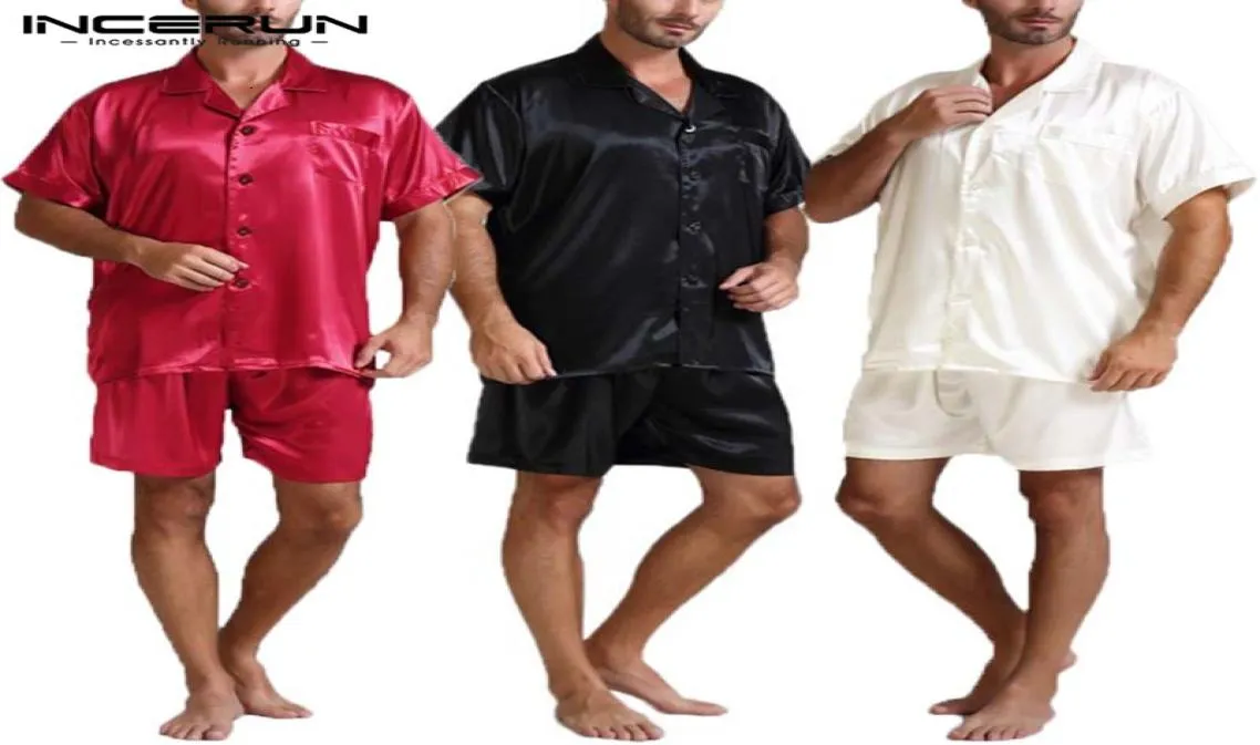 Seide Satin Männer Pyjamas Sets Mode Nachtwäsche Anzug Weiche Kurzarm Homewear Tops Shorts Zwei Stück Männer Loungewear Pyjama S5XL T14599380