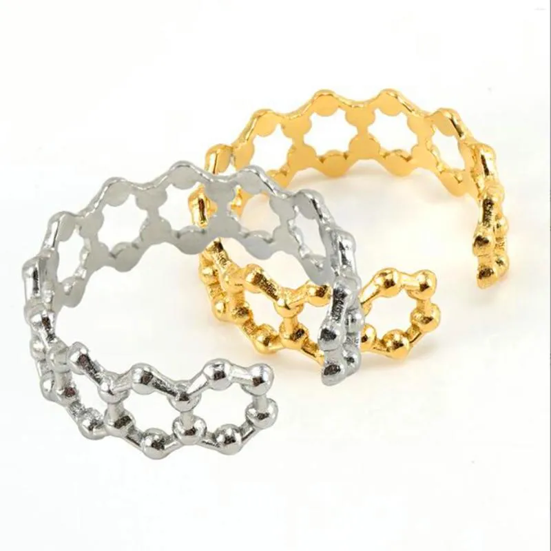Cluster Rings Unique Titanium Steel Ring Hexagonal Polka Dot Hollow Out Adjustable Open Stainless For Women