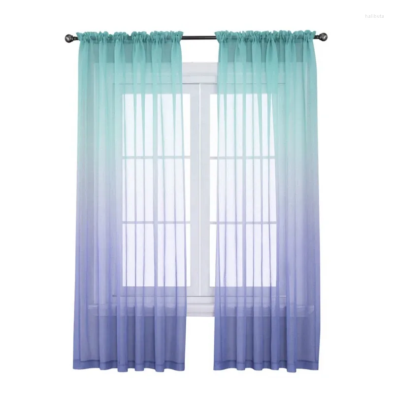 Curtain BEAU-2 Panels Sheer Ombre Curtains 52 X 84 Inch Gradient Semi Voile Rod Pocket Window Drapes For Room