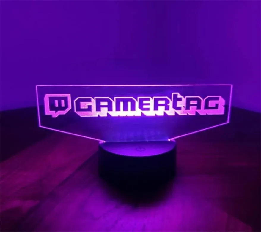 Etiqueta de jogador personalizada 3D LED Night Light para Twitch Gravação a laser Nome de usuário personalizado Lâmpada de sinal de néon para decoração de sala de jogos 2206236688413