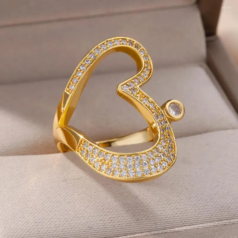 Anelli a grappolo Cuore orizzontale per donna in acciaio inossidabile Anello esagera l'estetica Wedding Jewerly Anillos Mujer