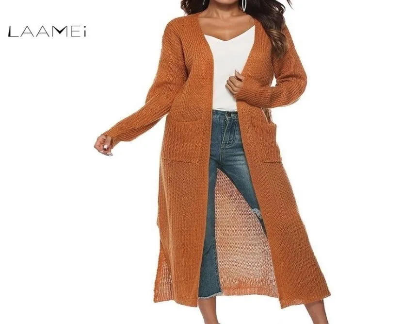 Laamei Europäischen Frauen Herbst Split Schlank Strickjacke Langarm Lose Asymmetrische Batwing Tasche Verdicken Strickjacke Frauen Pullover Y20015675550