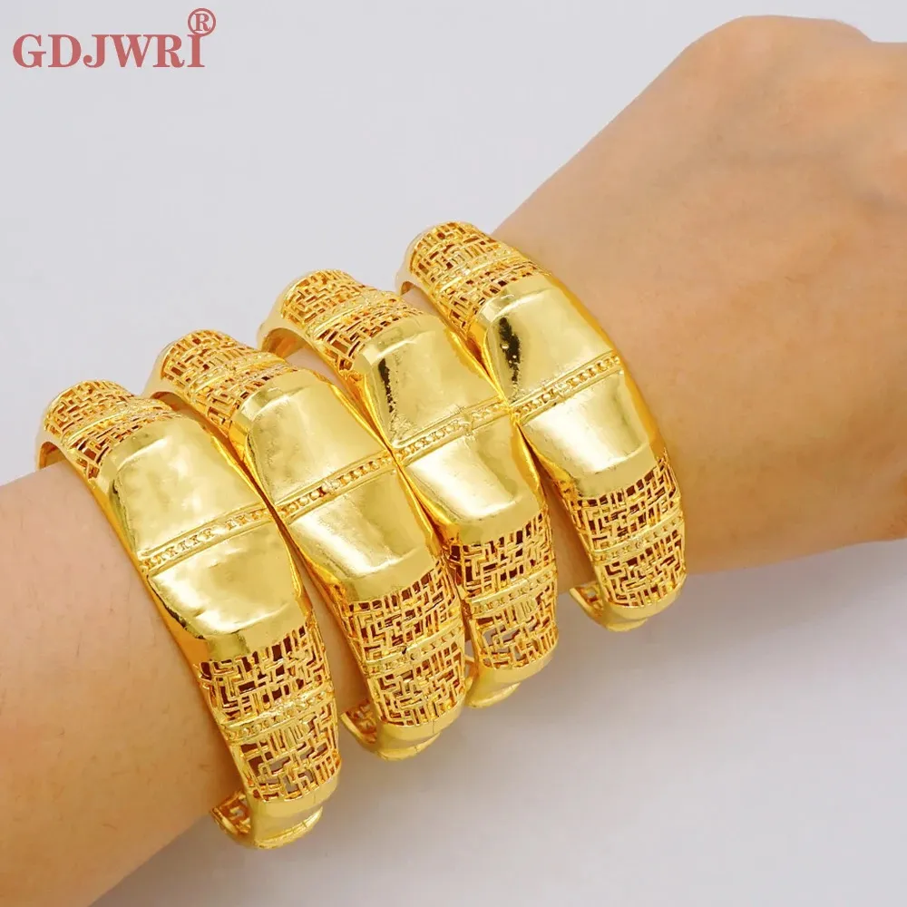 Luxe Unieke Afrikaanse Dubai Goud Kleur Manchet Armbanden Voor Vrouwen Arabische Charme Ethiopische Armband Nigeriaanse Bruiloft Sieraden Geschenken 240219