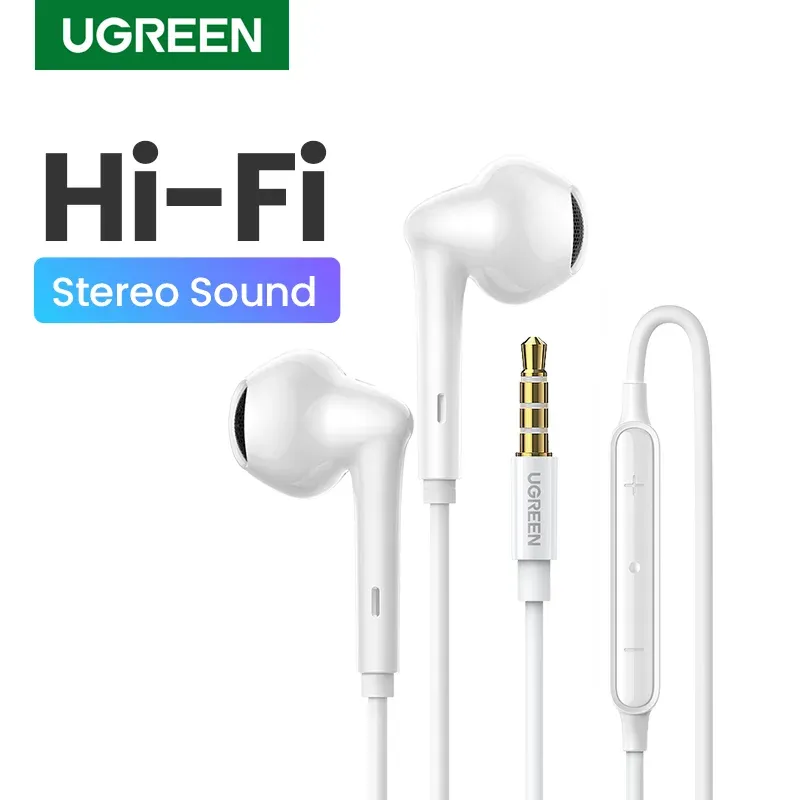 Headphones UGREEN 3.5mm Wired Earbuds Headphones with Microphone Noise Cancelling HiFi Stereo Wired Earphone In Ear 3.5mm Wired Earphones