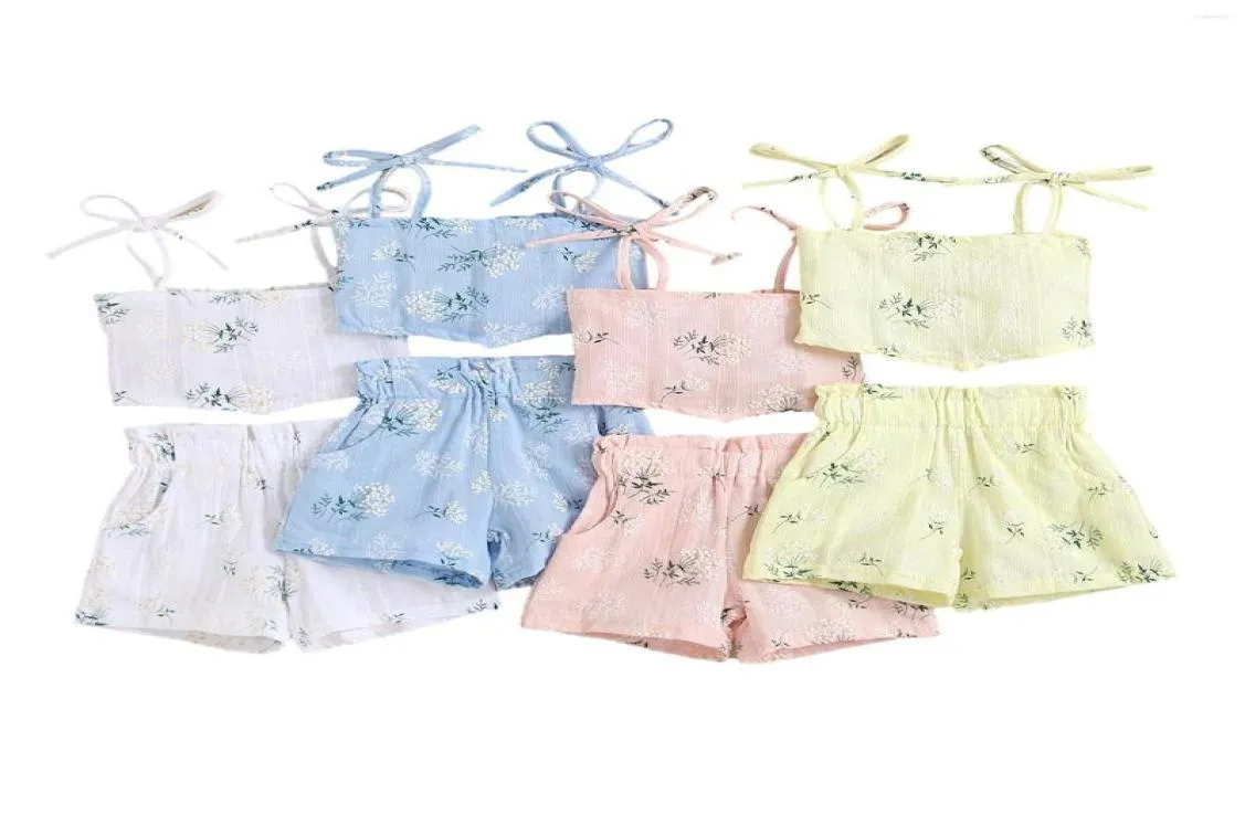 Set di abbigliamento Moda neonate Abiti con stampa floreale Set Orlo irregolare Senza maniche Top corto Pantaloni corti per l'estate 6M4T4781622