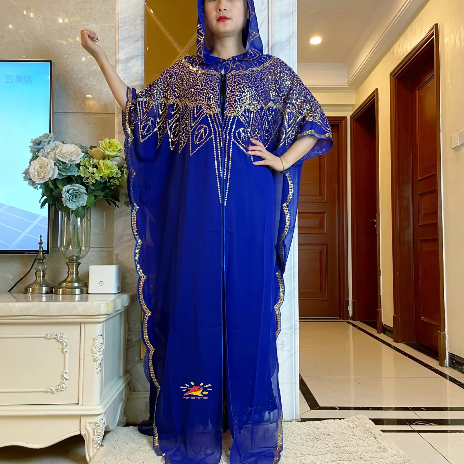 African womens Abaya Long Robe High Sequins Embroidery Muslim Dress Turkey Dubai Moroccan Kaftan Turkish Islamic Clothing 240222