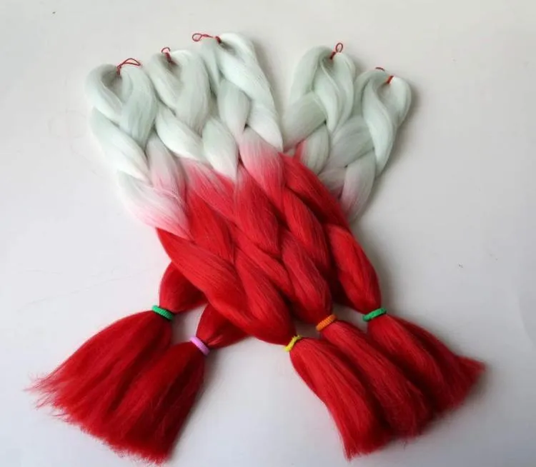 10PCSLOT 100G OMBRE Two Tone Jumbo Braiding Synthetic Jumbo Braid Hair White Red Color6815595