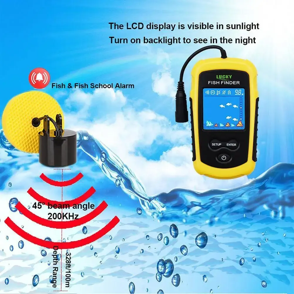 Fischfinder für Bootsfinder, Sonar-Sensor, Farbdisplay, Echolot, Tiefenalarm, Wandler, Kajak-Detektor, 0,7100 m, Angeln