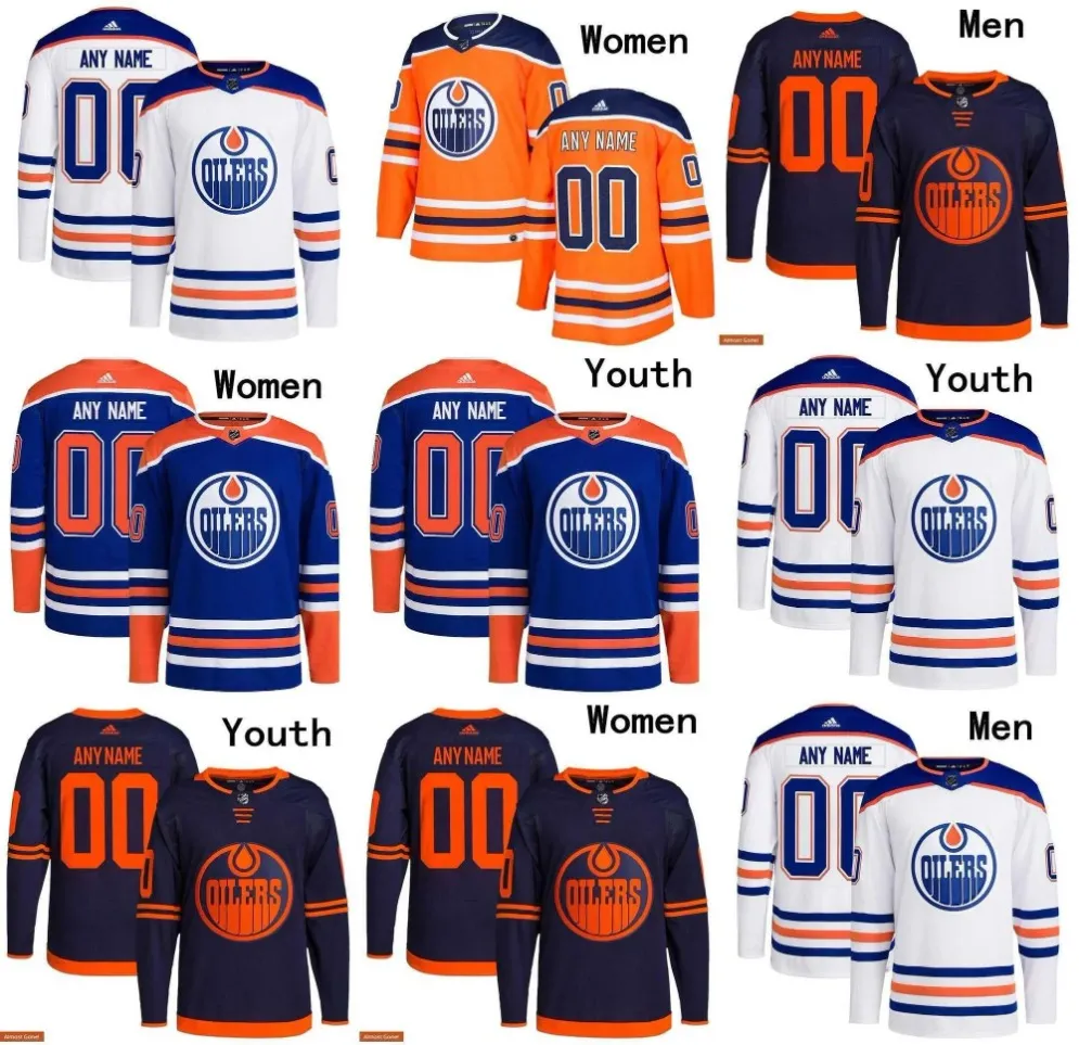 Anpassad högkvalitativ Edmonton Men Women Youth Oilers Hockey Jerseys 55 Dylan Holloway 18 Zach Hyman 91 Evander Kane 13 Jesse Puljujarvi 56 Kailer Y