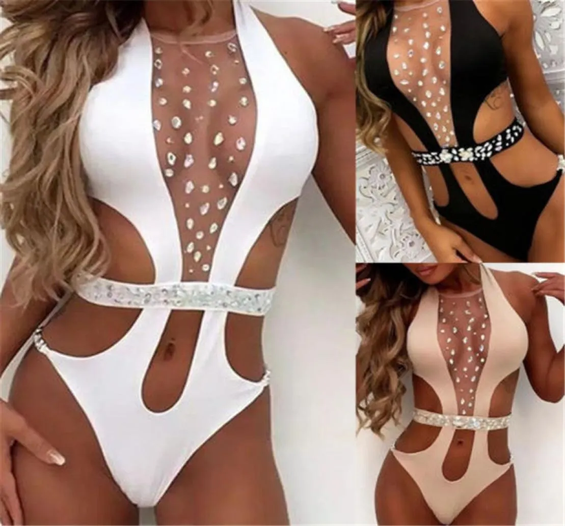 Seksowne kobiety bikini jednooseue bodysuit stroju stroju kostiumu plażowa kantar bez pleców pushup Diamond Hollow Out Monokini Bathing Suit new2401296