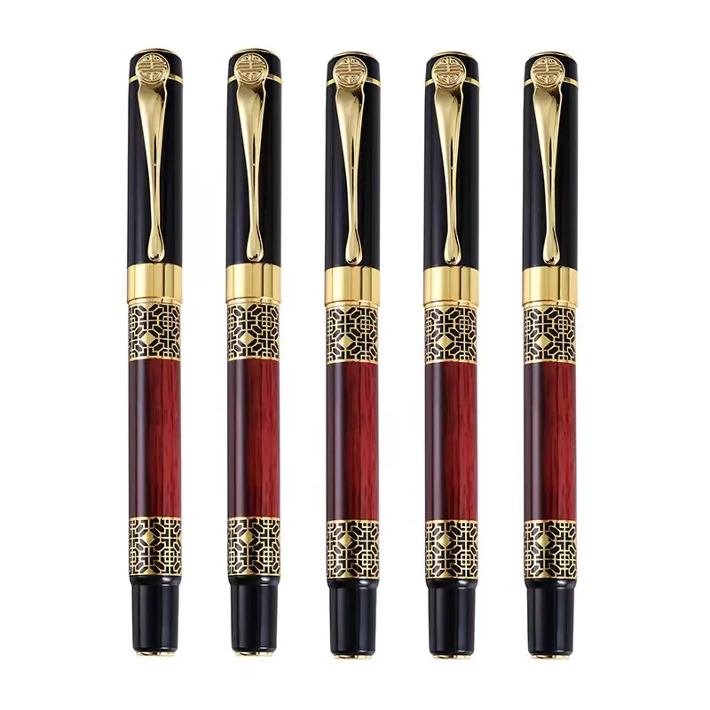 Metal signature pen with Chinese style wood grain precious bead pen Ballpoint pen business office stationery Office students promotion Writing Gifts