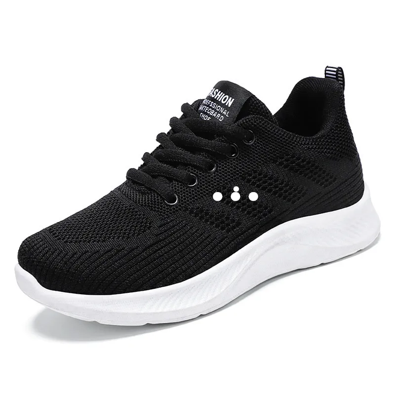 Zapatillas deportivas de suela blanda con superficie de malla transpirable para mujer negro blanco 02096141