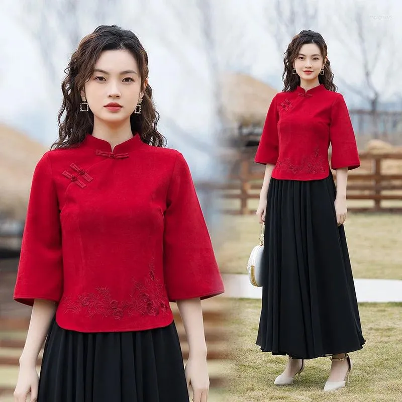 Etniska kläder Elegant och ungdomskvinna blusar nationell tang kostym mode cheongsam topp traditionell porslin skjorta kinesisk stil kvinnors